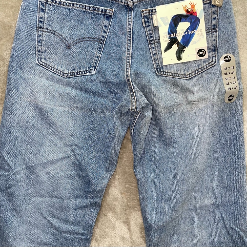 NWT Levi’s Silver Tab Straight Loose Jeans Light Wash Distressed 36x34 - Picture 5 of 9